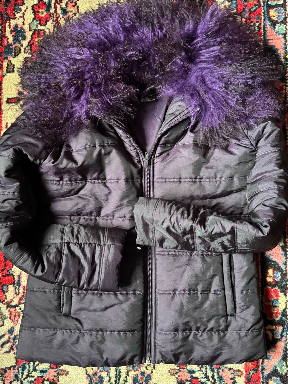 Vintage 90s or Y2K Purple Afghan Wool Hood Puffer Jacket